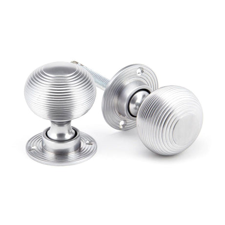 This is an image of From The Anvil - Satin Chrome Heavy Beehive Mortice/Rim Knob Set available to order from T.H Wiggans Architectural Ironmongery in Kendal, quick delivery and discounted prices.