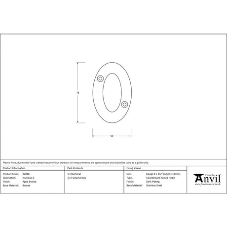 This is an image showing From The Anvil - Aged Bronze Numeral 0 available from trade door handles, quick delivery and discounted prices