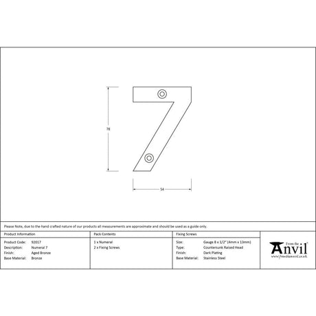 This is an image showing From The Anvil - Aged Bronze Numeral 7 available from trade door handles, quick delivery and discounted prices