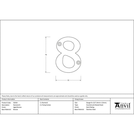 This is an image showing From The Anvil - Aged Bronze Numeral 8 available from trade door handles, quick delivery and discounted prices