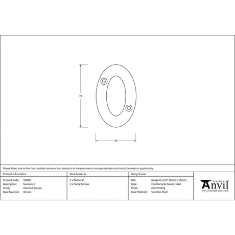 This is an image showing From The Anvil - Polished Bronze Numeral 0 available from trade door handles, quick delivery and discounted prices