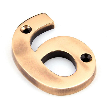 This is an image of From The Anvil - Polished Bronze Numeral 6 available to order from T.H Wiggans Architectural Ironmongery in Kendal, quick delivery and discounted prices.