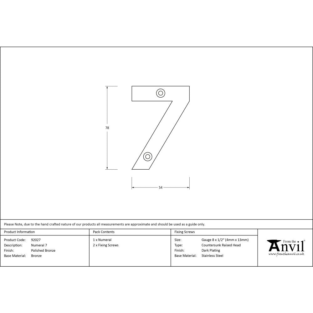 This is an image showing From The Anvil - Polished Bronze Numeral 7 available from trade door handles, quick delivery and discounted prices