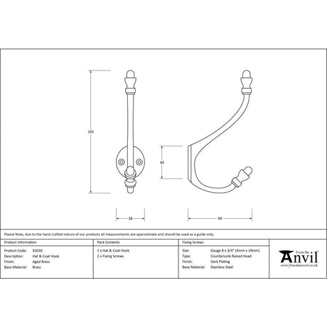 This is an image showing From The Anvil - Aged Brass Hat & Coat Hook available from trade door handles, quick delivery and discounted prices