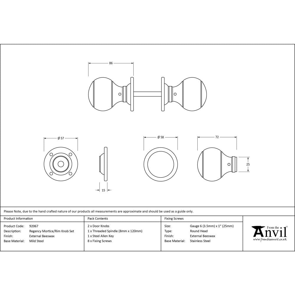 This is an image showing From The Anvil - External Beeswax Regency Mortice/Rim Knob Set available from trade door handles, quick delivery and discounted prices