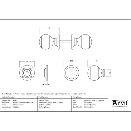 This is an image showing From The Anvil - External Beeswax Regency Mortice/Rim Knob Set available from trade door handles, quick delivery and discounted prices