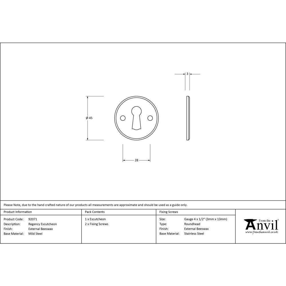 This is an image showing From The Anvil - External Beeswax Regency Escutcheon available from trade door handles, quick delivery and discounted prices