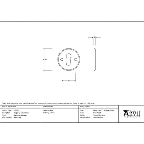 This is an image showing From The Anvil - External Beeswax Regency Escutcheon available from trade door handles, quick delivery and discounted prices