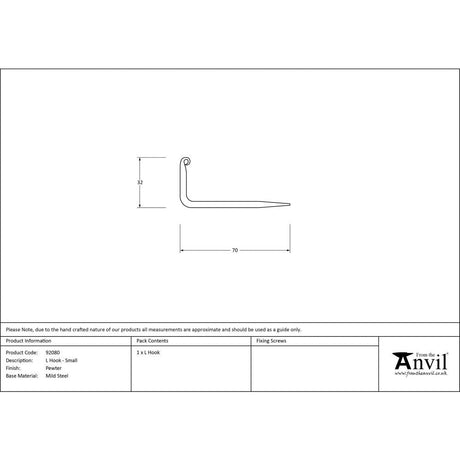 This is an image showing From The Anvil - Pewter L Hook - Small available from trade door handles, quick delivery and discounted prices