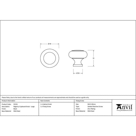 This is an image showing From The Anvil - Black Regency Cabinet Knob - Large available from trade door handles, quick delivery and discounted prices