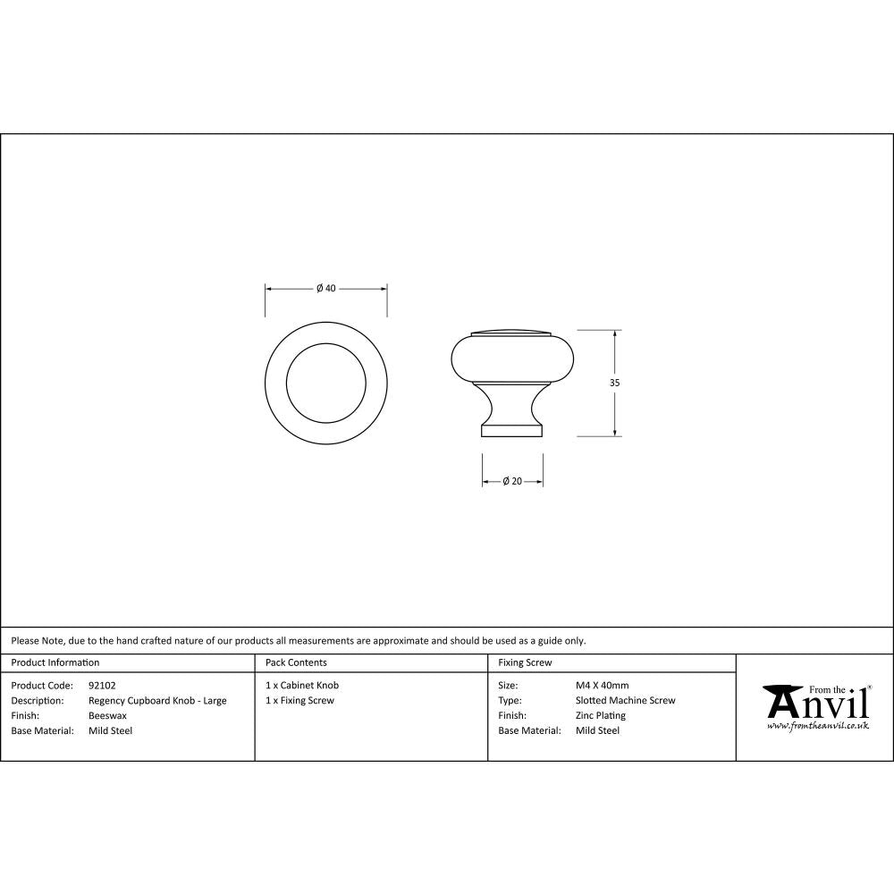 This is an image showing From The Anvil - Beeswax Regency Cabinet Knob - Large available from trade door handles, quick delivery and discounted prices