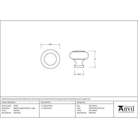 This is an image showing From The Anvil - Beeswax Regency Cabinet Knob - Large available from trade door handles, quick delivery and discounted prices