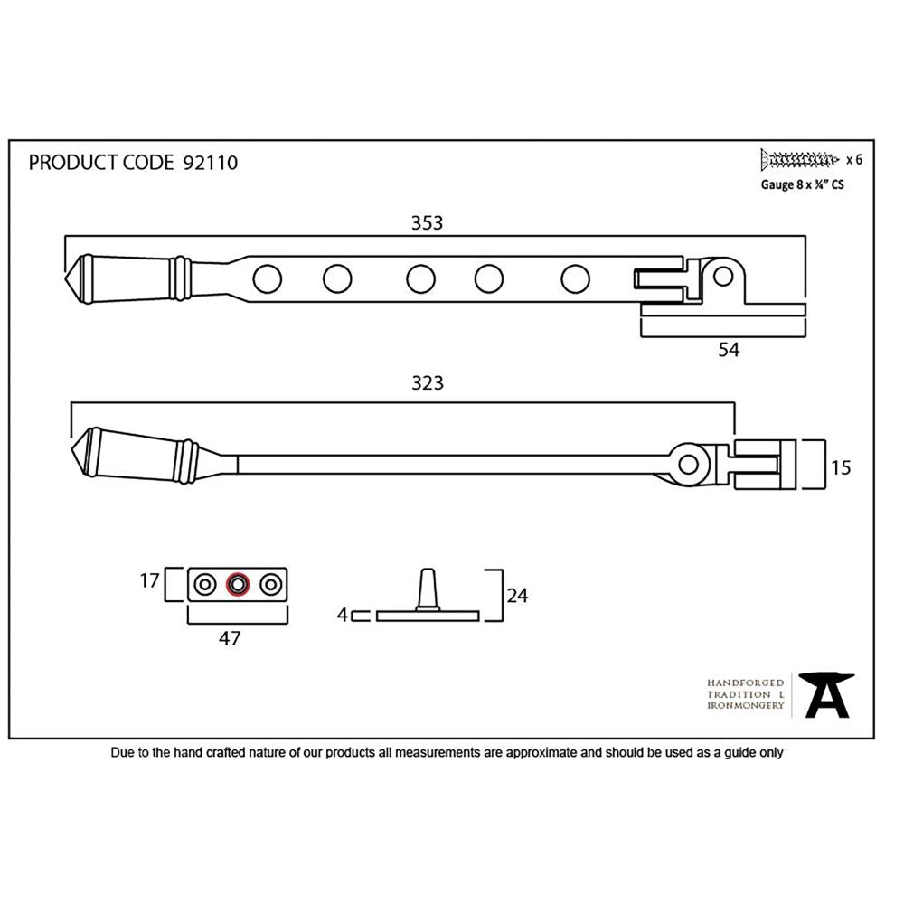 This is an image showing From The Anvil - External Beeswax 12" Regency Stay available from T.H Wiggans Architectural Ironmongery in Kendal, quick delivery and discounted prices