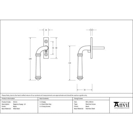 This is an image showing From The Anvil - Black Regency Espag - LH available from T.H Wiggans Architectural Ironmongery in Kendal, quick delivery and discounted prices