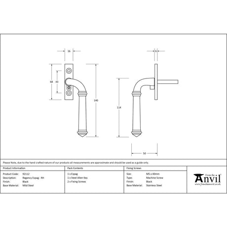 This is an image showing From The Anvil - Black Regency Espag - RH available from T.H Wiggans Architectural Ironmongery in Kendal, quick delivery and discounted prices