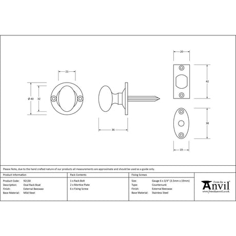 This is an image showing From The Anvil - External Beeswax Oval Rack Bolt available from T.H Wiggans Architectural Ironmongery in Kendal, quick delivery and discounted prices