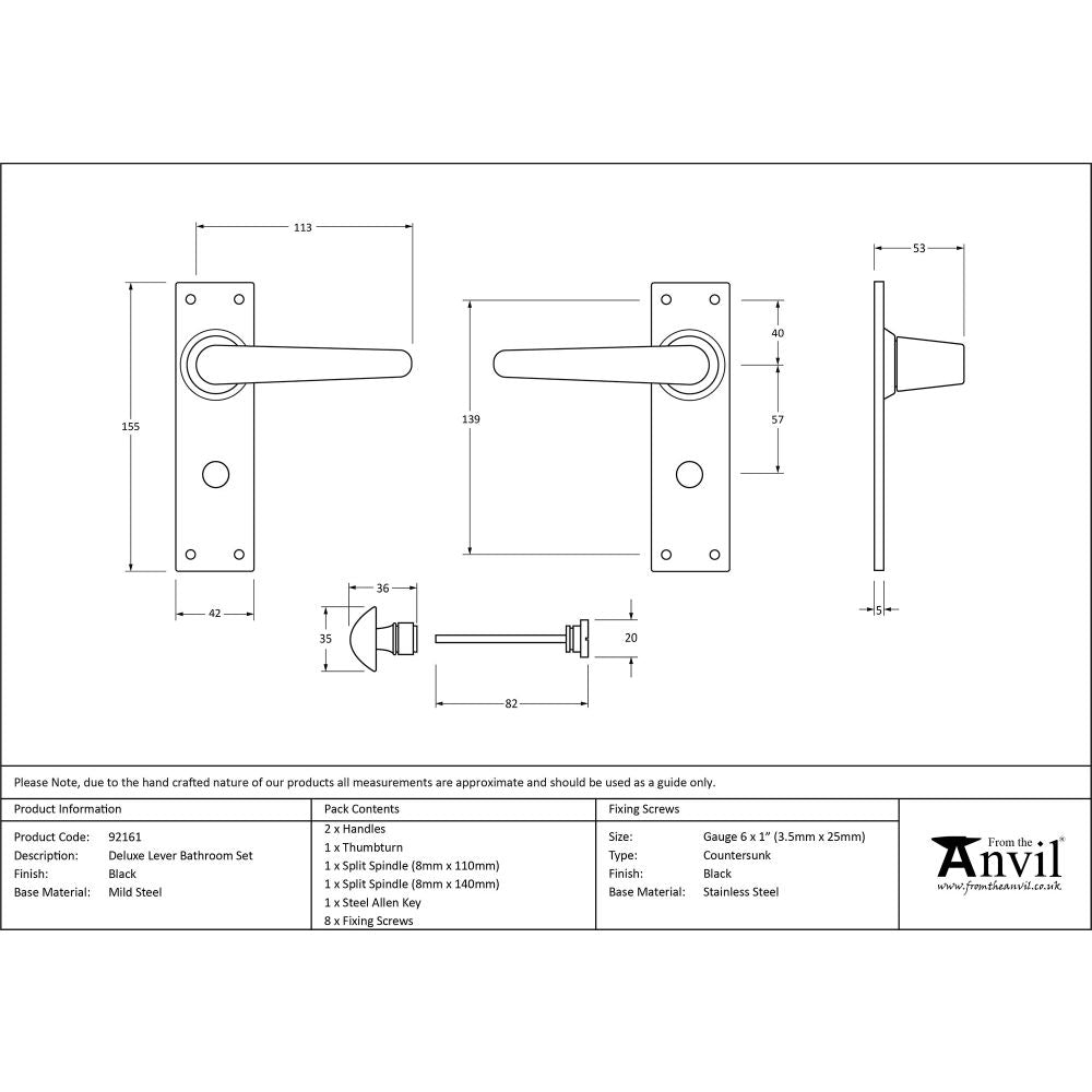 This is an image showing From The Anvil - Black Deluxe Lever Bathroom Set available from trade door handles, quick delivery and discounted prices