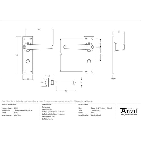 This is an image showing From The Anvil - Black Deluxe Lever Bathroom Set available from trade door handles, quick delivery and discounted prices