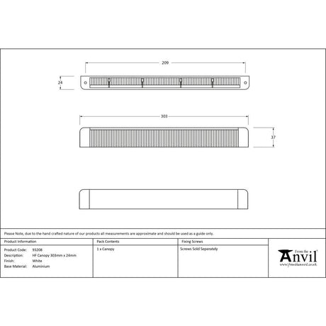 This is an image showing From The Anvil - White HF Canopy 303mm x 24mm available from T.H Wiggans Architectural Ironmongery in Kendal, quick delivery and discounted prices