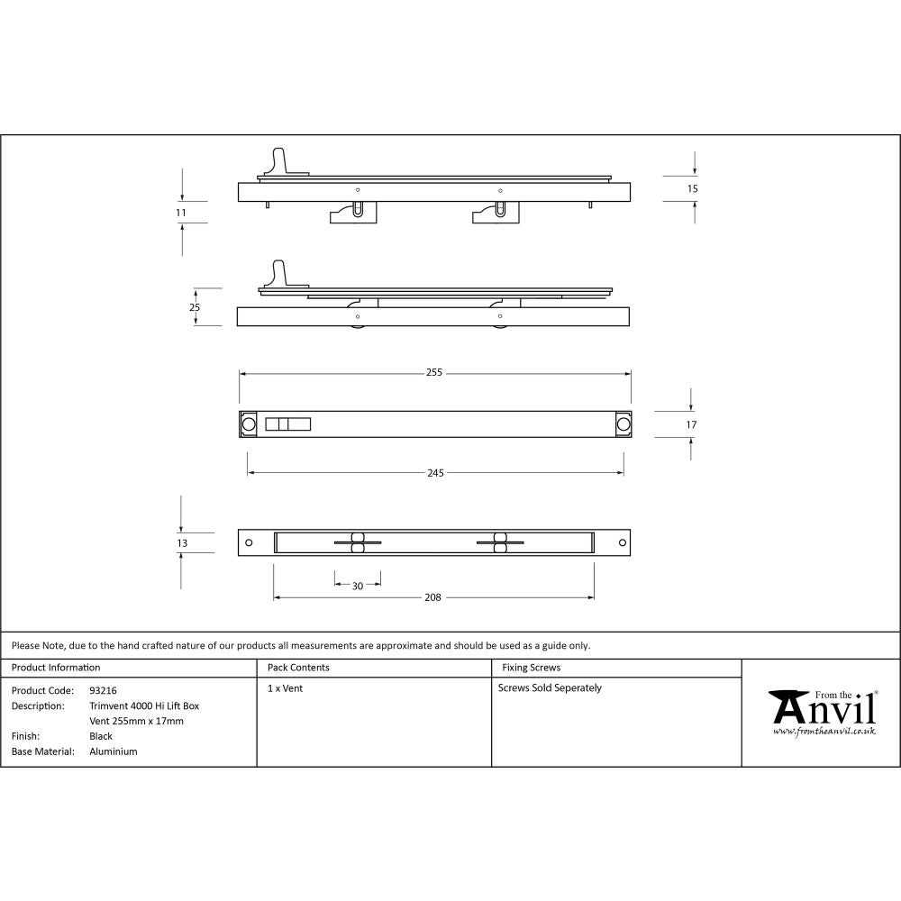 This is an image showing From The Anvil - Black Trimvent 4000 Hi Lift Box Vent 255mm x 17mm available from T.H Wiggans Architectural Ironmongery in Kendal, quick delivery and discounted prices