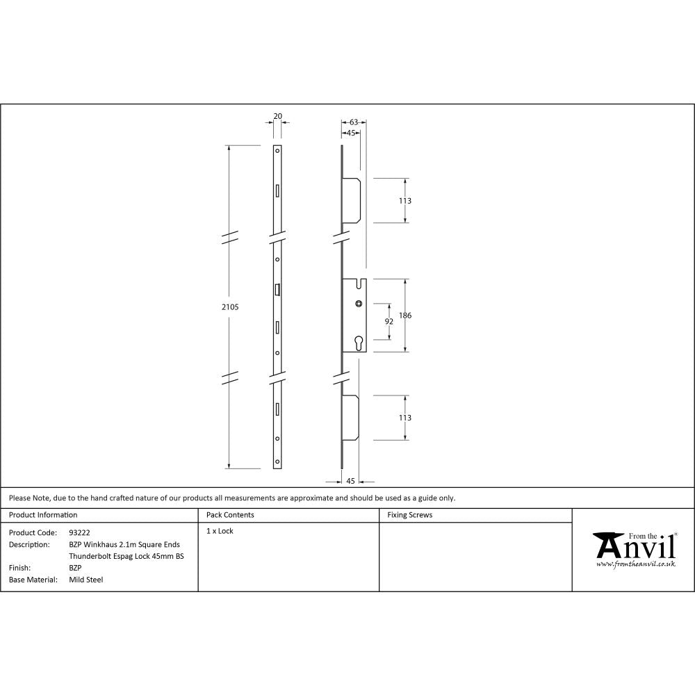 This is an image showing From The Anvil - BZP Winkhaus 2.1m Square Ends Thunderbolt Espag Lock 45mm BS available from T.H Wiggans Architectural Ironmongery in Kendal, quick delivery and discounted prices