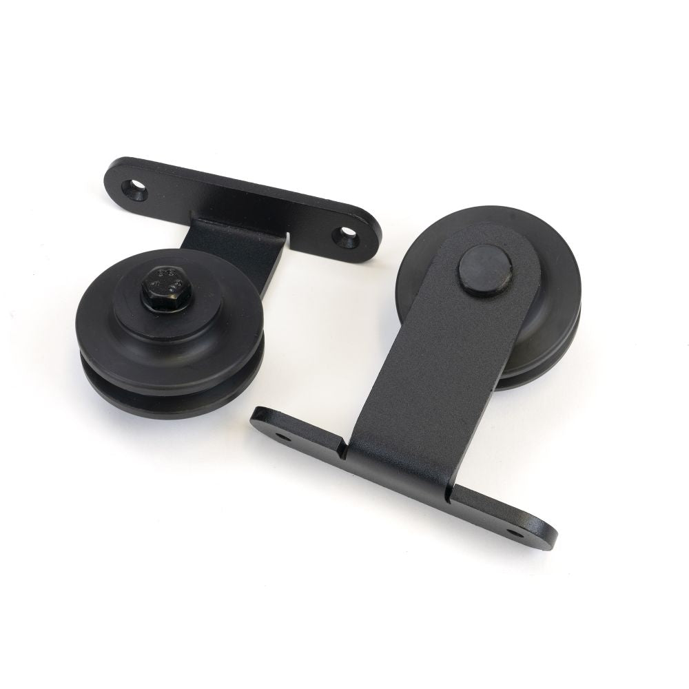 This is an image showing From The Anvil - 100kg Black (Top Mount) Sliding Door Hardware Kit (2m Track) available from trade door handles, quick delivery and discounted prices