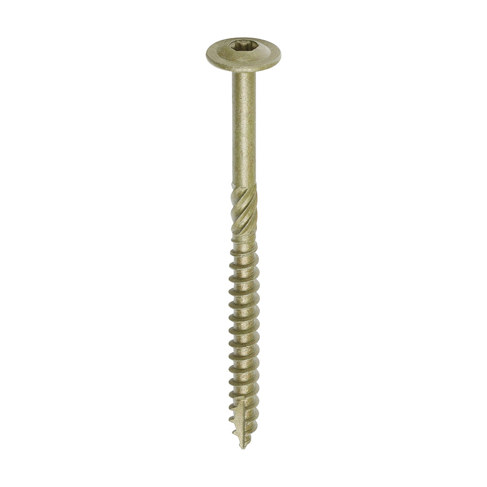 This is an image showing TIMCO Timber Frame Construction & Landscaping Screws - Wafer - Exterior - Green Organic - 6.7 x 95 - 50 Pieces Box available from T.H Wiggans Ironmongery in Kendal, quick delivery at discounted prices.