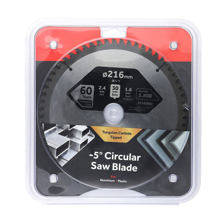This is an image showing TIMCO -5° Circular Saw Blade - 216 x 30 x 60T - 1 Each Clamshell available from T.H Wiggans Ironmongery in Kendal, quick delivery at discounted prices.