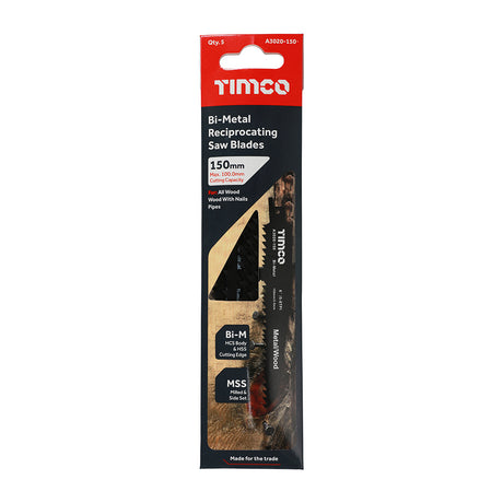 This is an image showing TIMCO Reciprocating Saw Blades - Wood with Nails Cutting - Bi-Metal - S610VF - 5 Pieces Pack available from T.H Wiggans Ironmongery in Kendal, quick delivery at discounted prices.