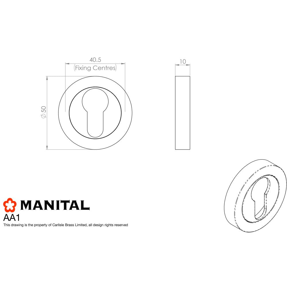 This image is a line drwaing of a Manital - Euro Profile Escutcheon - Satin Nickel available to order from Trade Door Handles in Kendal