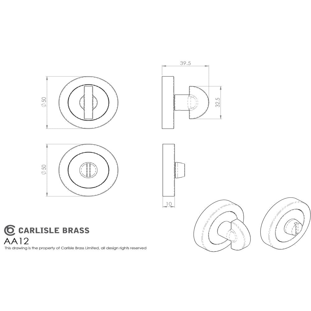 This image is a line drwaing of a Carlisle Brass - Turn and Release - Satin Chrome available to order from Trade Door Handles in Kendal