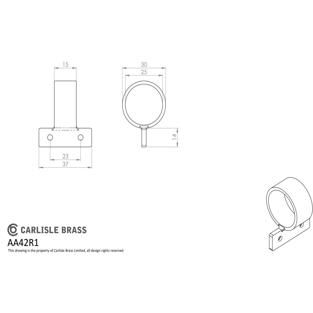 This image is a line drwaing of a Carlisle Brass - Ring Sash Lift Vertical fit - Polished Brass available to order from T.H Wiggans Architectural Ironmongery in Kendal in Kendal