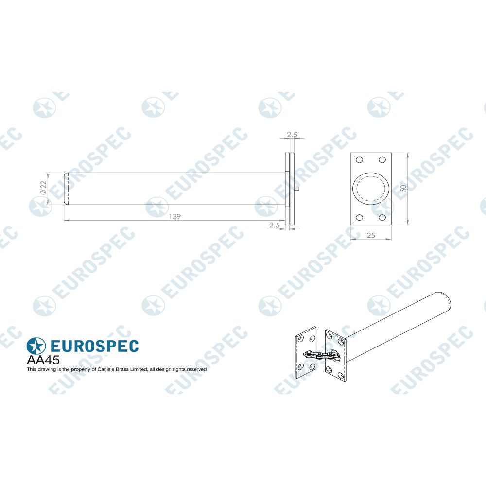 This image is a line drwaing of a Carlisle Brass - Concealed Chain Spring Door Closer - Polished Chrome available to order from Trade Door Handles in Kendal