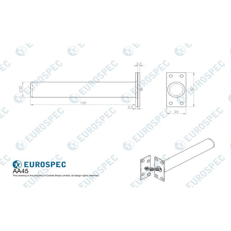 This image is a line drwaing of a Carlisle Brass - Concealed Chain Spring Door Closer - Electro Brassed available to order from Trade Door Handles in Kendal