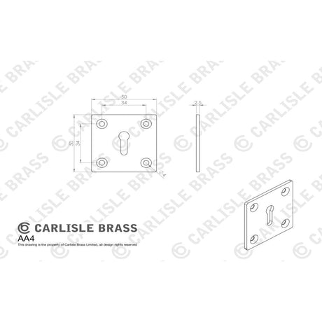 This image is a line drwaing of a Carlisle Brass - Square Standard Profile Escutcheon - Satin Chrome available to order from Trade Door Handles in Kendal