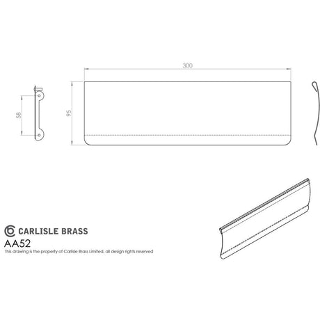 This image is a line drwaing of a Carlisle Brass - Letter Tidy 300 x 93mm - Polished Brass available to order from Trade Door Handles in Kendal