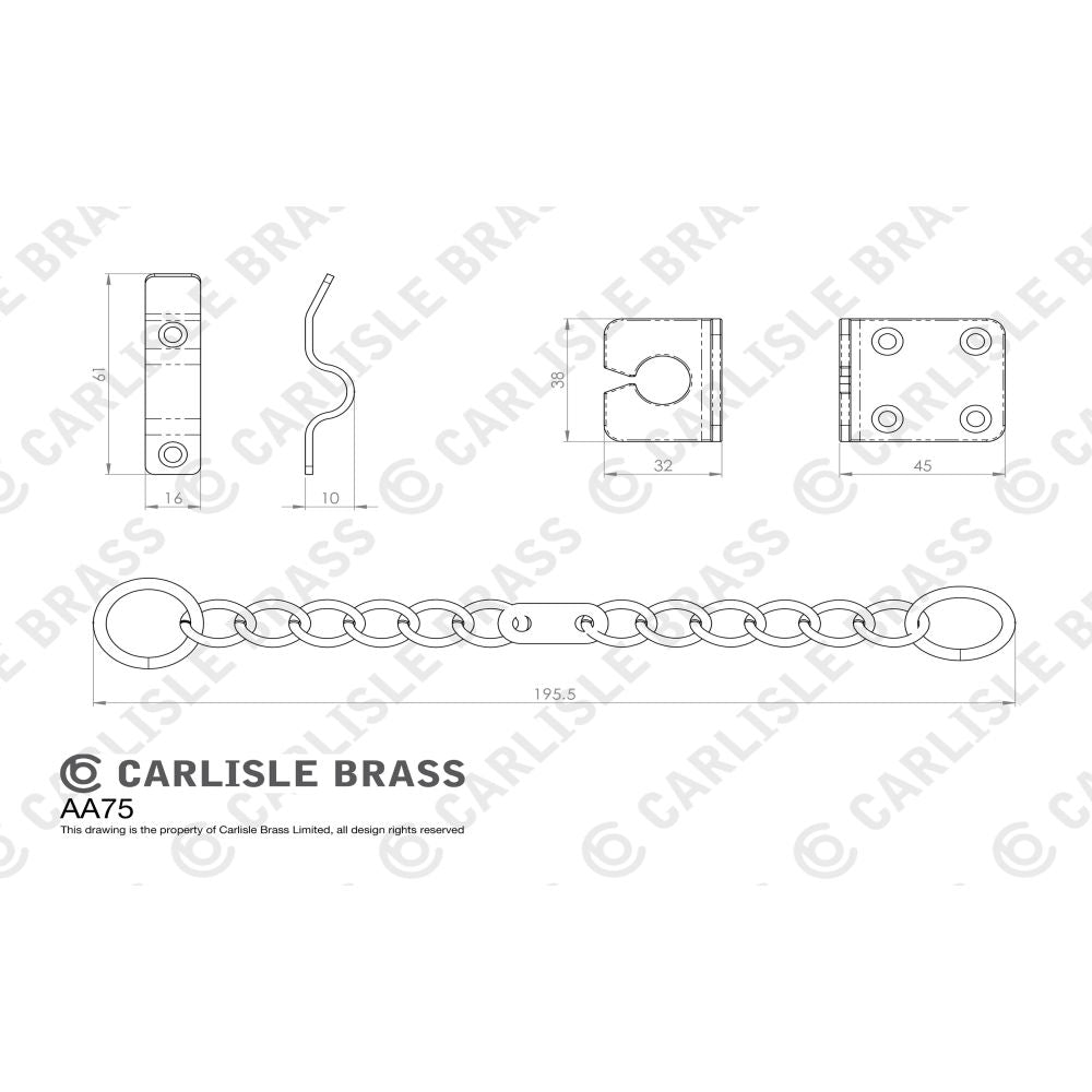 This image is a line drwaing of a Carlisle Brass - Heavy Door Chain - Satin Chrome available to order from Trade Door Handles in Kendal