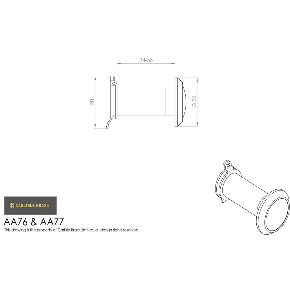 This image is a line drwaing of a Carlisle Brass - Door Viewer - Satin Chrome available to order from Trade Door Handles in Kendal