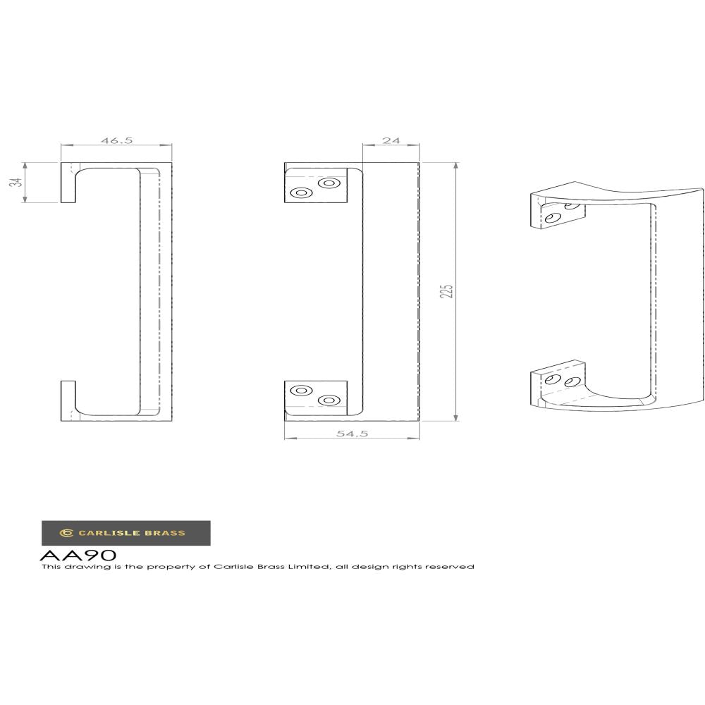 This image is a line drwaing of a Carlisle Brass - Cranked Pull Handle - Polished Chrome available to order from Trade Door Handles in Kendal