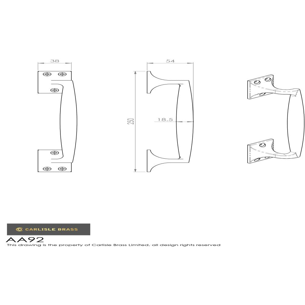 This image is a line drwaing of a Carlisle Brass - Pub Style Pull Handle - Polished Brass available to order from Trade Door Handles in Kendal