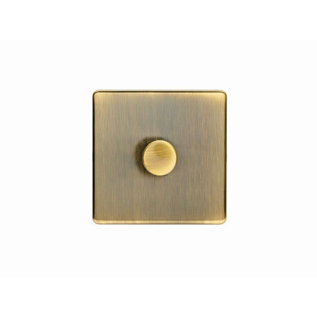 This is an image showing Eurolite Concealed 3mm 1 Gang Dimmer - Antique Brass (With Black Trim) ab1d400 available to order from T.H. Wiggans Ironmongery in Kendal, quick delivery and discounted prices.