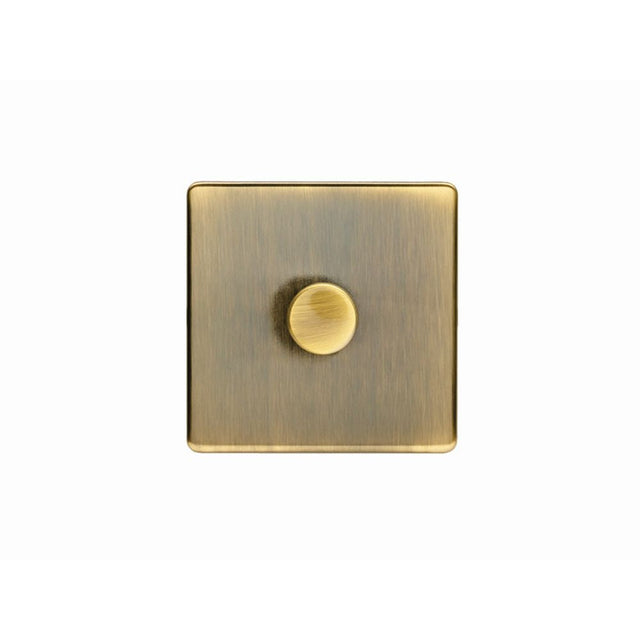 This is an image showing Eurolite Concealed 3mm 1 Gang Dimmer - Antique Brass (With Black Trim) ab1d400 available to order from T.H. Wiggans Ironmongery in Kendal, quick delivery and discounted prices.