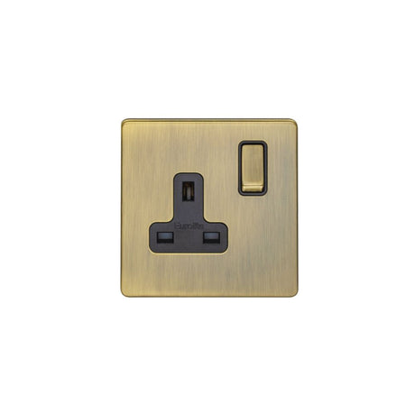 This is an image showing Eurolite Concealed 3mm 1 Gang Socket - Antique Brass (With Black Trim) ab1sob available to order from T.H. Wiggans Ironmongery in Kendal, quick delivery and discounted prices.