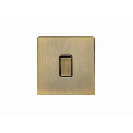 This is an image showing Eurolite Concealed 3mm 1 Gang Switch - Antique Brass (With Black Trim) ab1swb available to order from T.H. Wiggans Ironmongery in Kendal, quick delivery and discounted prices.
