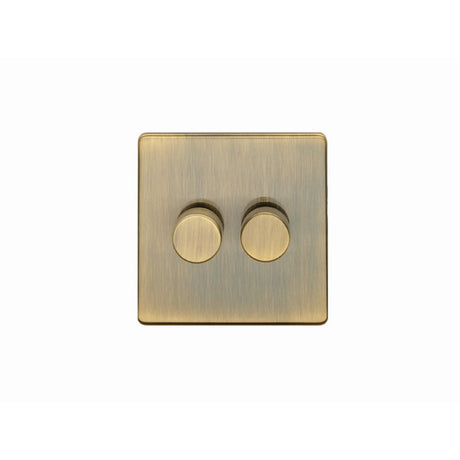 This is an image showing Eurolite Concealed 3mm 2 Gang Dimmer - Antique Brass (With Black Trim) ab2d400 available to order from T.H. Wiggans Ironmongery in Kendal, quick delivery and discounted prices.