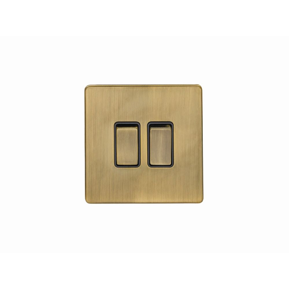 This is an image showing Eurolite Concealed 3mm 2 Gang Switch - Antique Brass (With Black Trim) ab2swb available to order from T.H. Wiggans Ironmongery in Kendal, quick delivery and discounted prices.