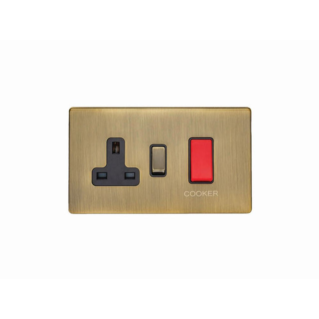 This is an image showing Eurolite Concealed 3mm 45Amp Switch with a socket - Antique Brass (With Black Trim) ab45aswasb available to order from T.H. Wiggans Ironmongery in Kendal, quick delivery and discounted prices.