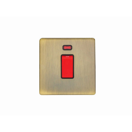 This is an image showing Eurolite Concealed 3mm 45Amp Switch with Neon Indicator - Antique Brass (With Black Trim) ab45aswnsb available to order from T.H. Wiggans Ironmongery in Kendal, quick delivery and discounted prices.