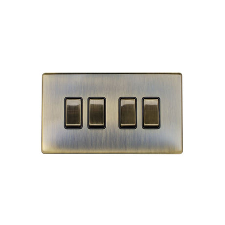 This is an image showing Eurolite Concealed 3mm 4 Gang Switch - Antique Brass (With Black Trim) ab4swb available to order from T.H. Wiggans Ironmongery in Kendal, quick delivery and discounted prices.
