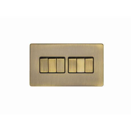 This is an image showing Eurolite Concealed 3mm 6 Gang Switch - Antique Brass (With Black Trim) ab6swb available to order from T.H. Wiggans Ironmongery in Kendal, quick delivery and discounted prices.